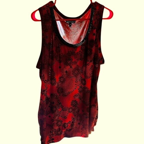 Fashion Bug Women's Size 1X Red & Black Collar Beaded Tank Coquette Office Wear - Picture 2 of 6